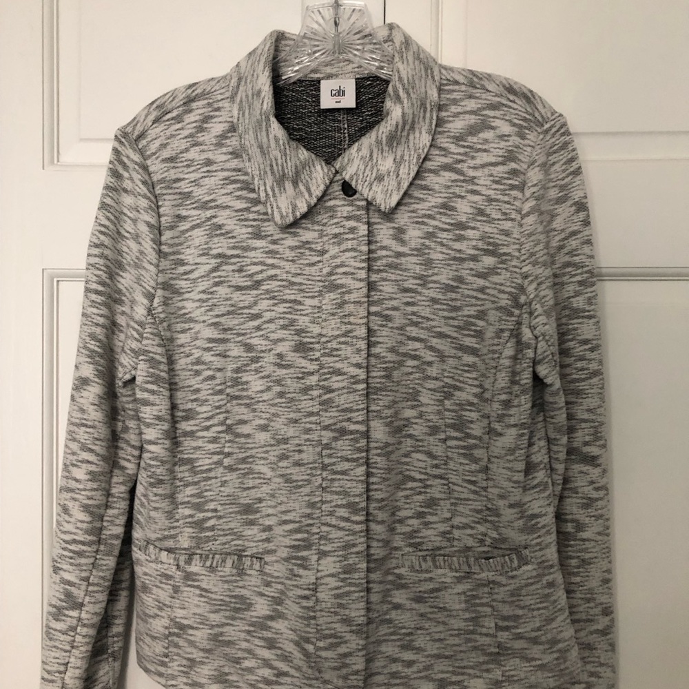Cabi Black White Zip Front Knit Jacket